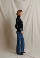 Cindy Cotton Turtleneck - Black Stripe