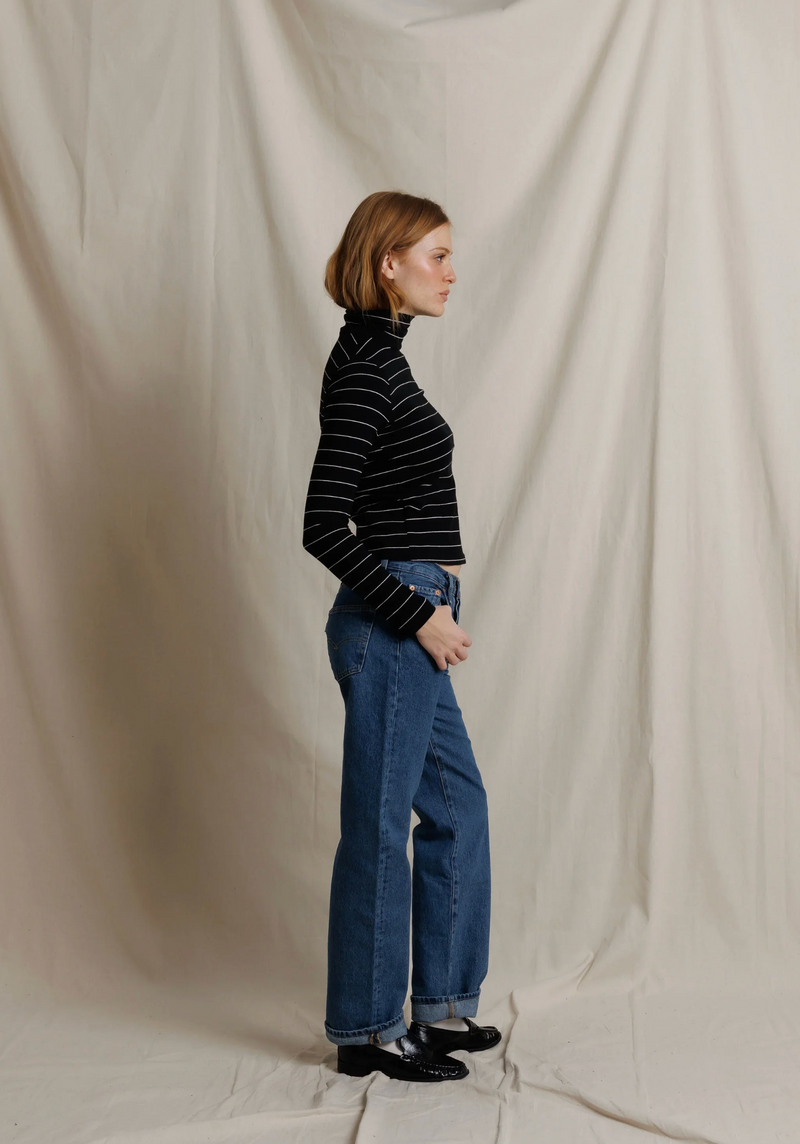 Cindy Cotton Turtleneck - Black Stripe
