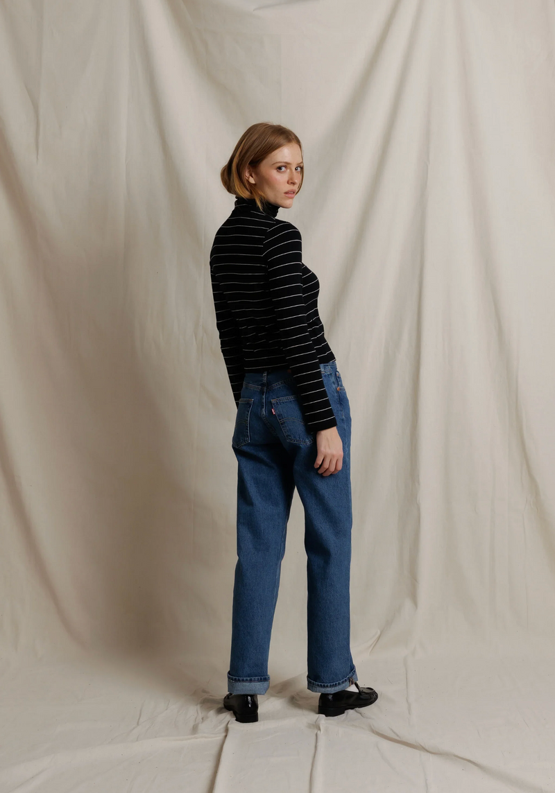 Cindy Cotton Turtleneck - Black Stripe