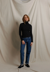 Cindy Cotton Turtleneck - Black Stripe