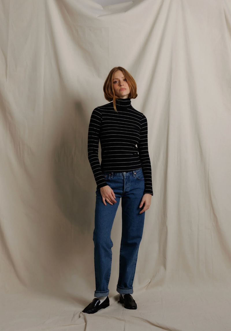 Cindy Cotton Turtleneck - Black Stripe
