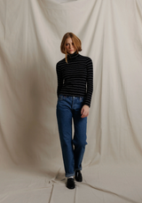 Cindy Cotton Turtleneck - Black Stripe