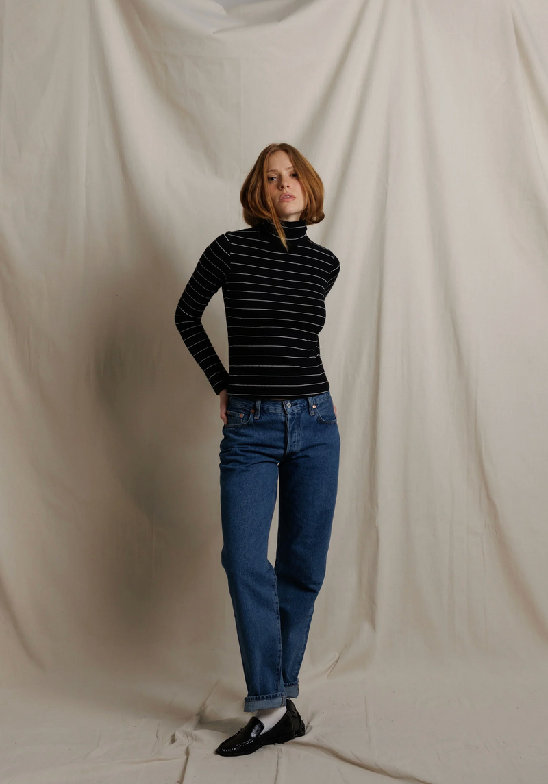 Cindy Cotton Turtleneck - Black Stripe