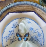 Ruffle edge straw placemat, indigo, set of four