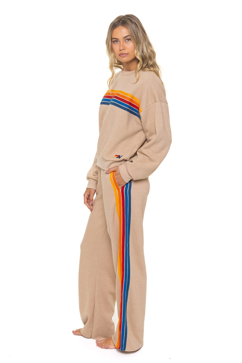 5 Stripe Relaxed Crew Sweatshirt in Sand