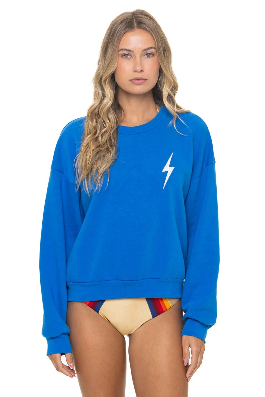Aviator Nation - Bolt Stitch Relaxed Crew Sweatshirt - Ocean // White