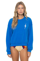 Aviator Nation - Bolt Stitch Relaxed Crew Sweatshirt - Ocean // White