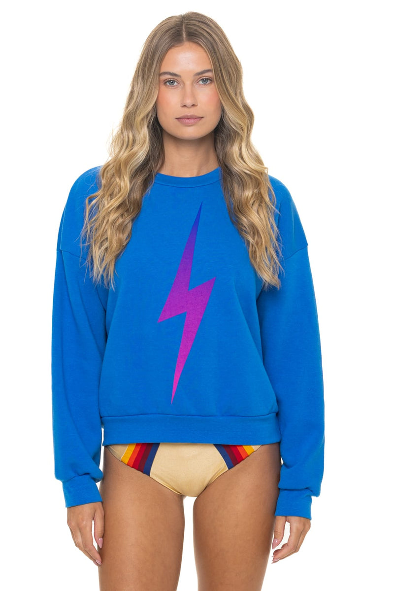 Bolt Fade Relaxed Crew Sweatshirt in Ocean/Pink Purple