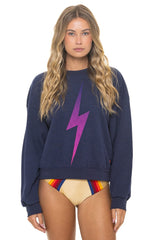 Bolt Fade Relaxed Crew Sweatshirt - Navy/ Pink/ Purple