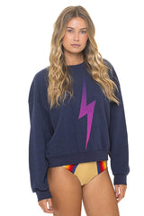 Bolt Fade Relaxed Crew Sweatshirt - Navy/ Pink/ Purple