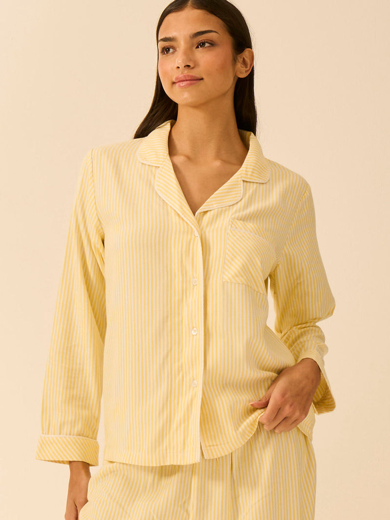 Soft Brushed Woven Pajama Top - Lemon Stripe