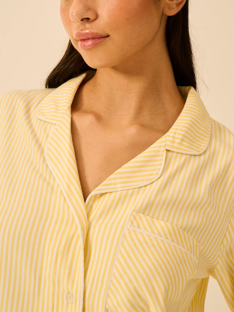 Soft Brushed Woven Pajama Top - Lemon Stripe