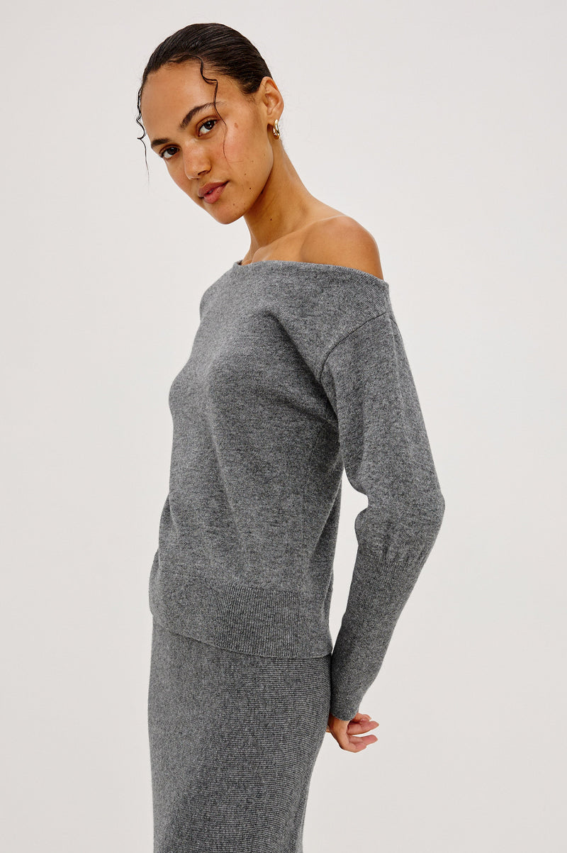 Tianna Sweater in Heather Charcoal, front view on model