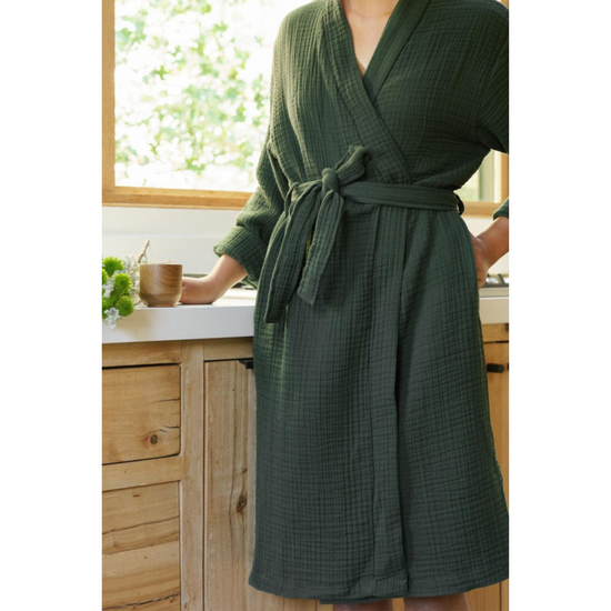 Load image into Gallery viewer, Super Soft Double Cotton Gauze Alaia Bathrobe - Forest
