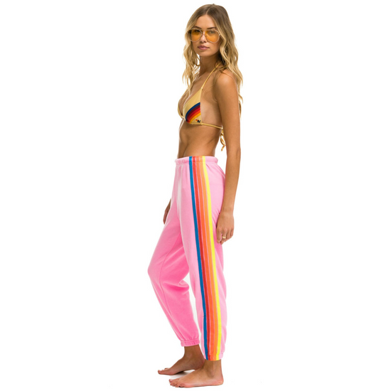 5 Stripe Women's Sweatpant, Neon Pink/ Neon Rainbow