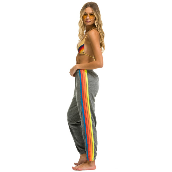 5 Stripe Women's Sweatpant, Heather Grey/ Neon Rainbow
