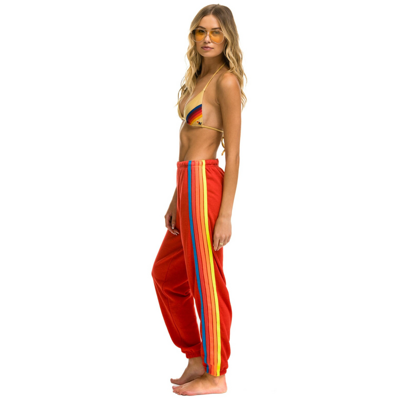 Aviator Nation - 5 Stripe Women's Sweatpants - Red // Neon Rainbow