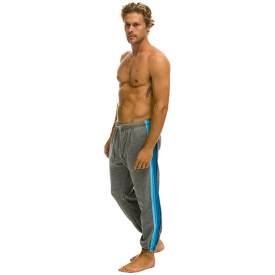 5 Stripe Men's Sweatpants, Heather Grey/Blue