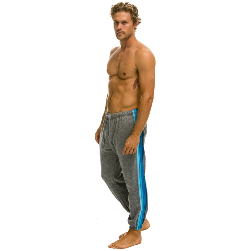 Aviator Nation - 5 Stripe Men's Sweatpants - Heather Grey // Blue