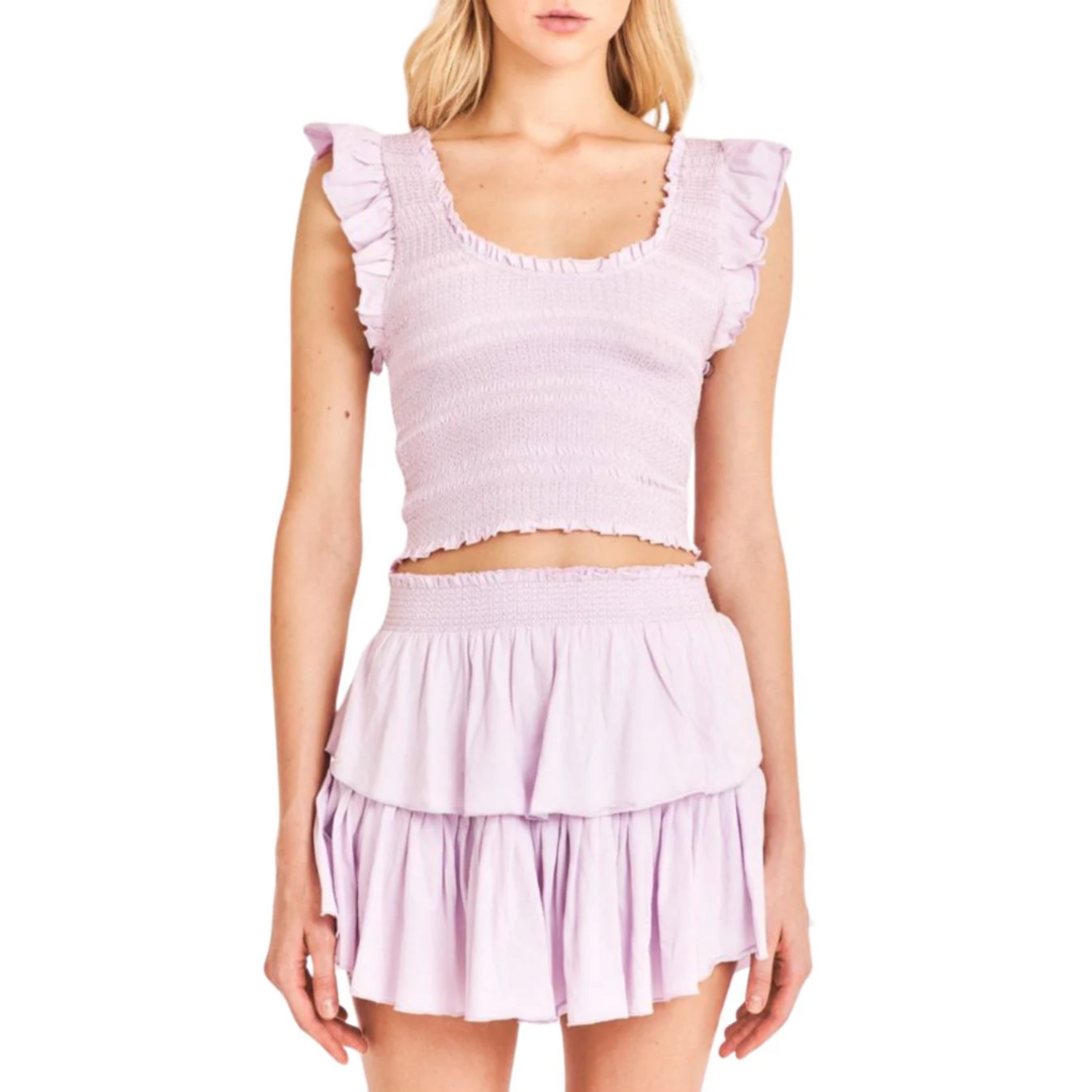 LoveShackFancy Ruffle Mini Skirt, Lilac Bloom