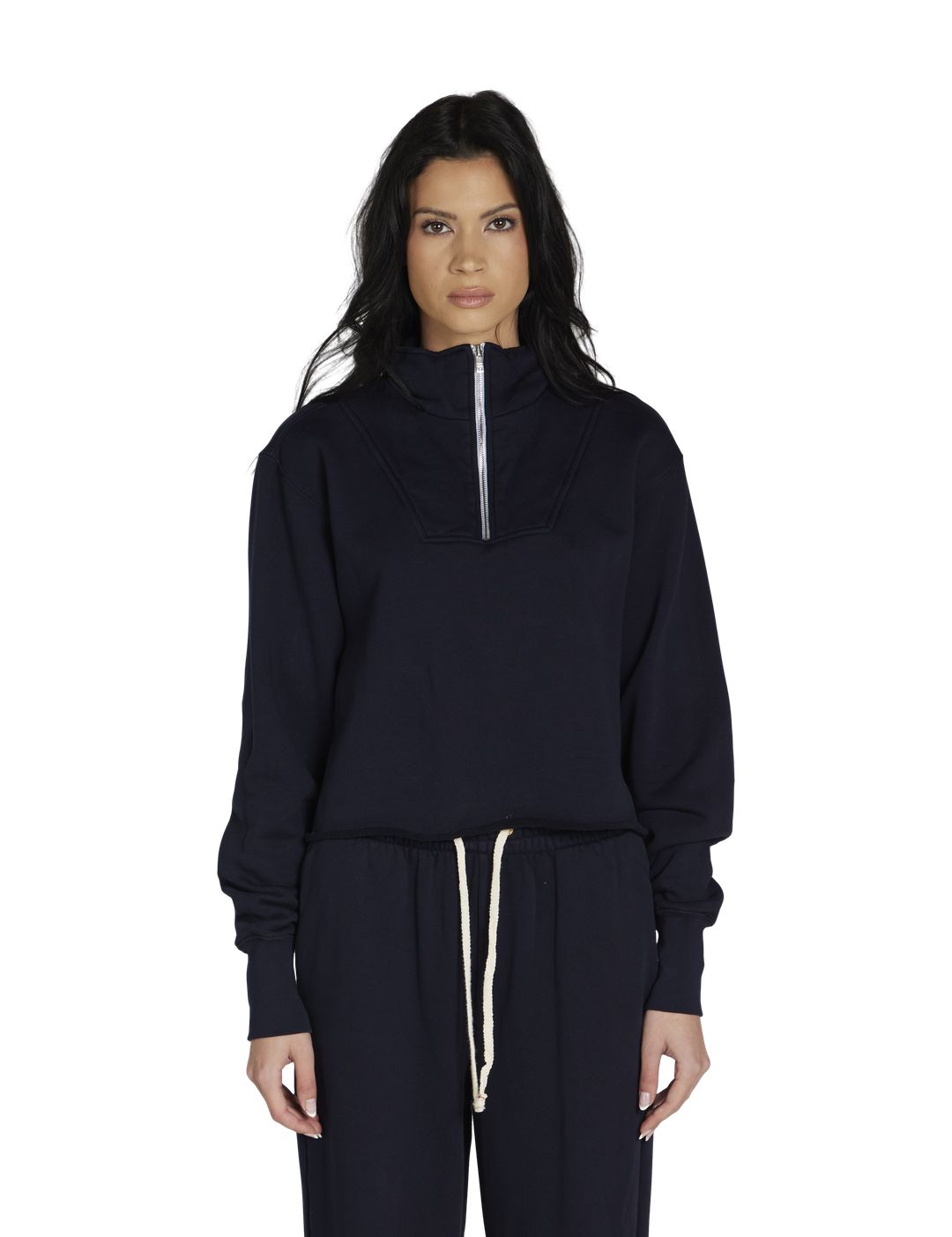 Les Tien - Haley Crop Half Zip Pullover - Navy – Jones