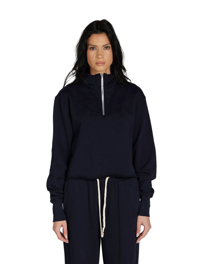Les Tien - Haley Crop Half Zip Pullover - Navy