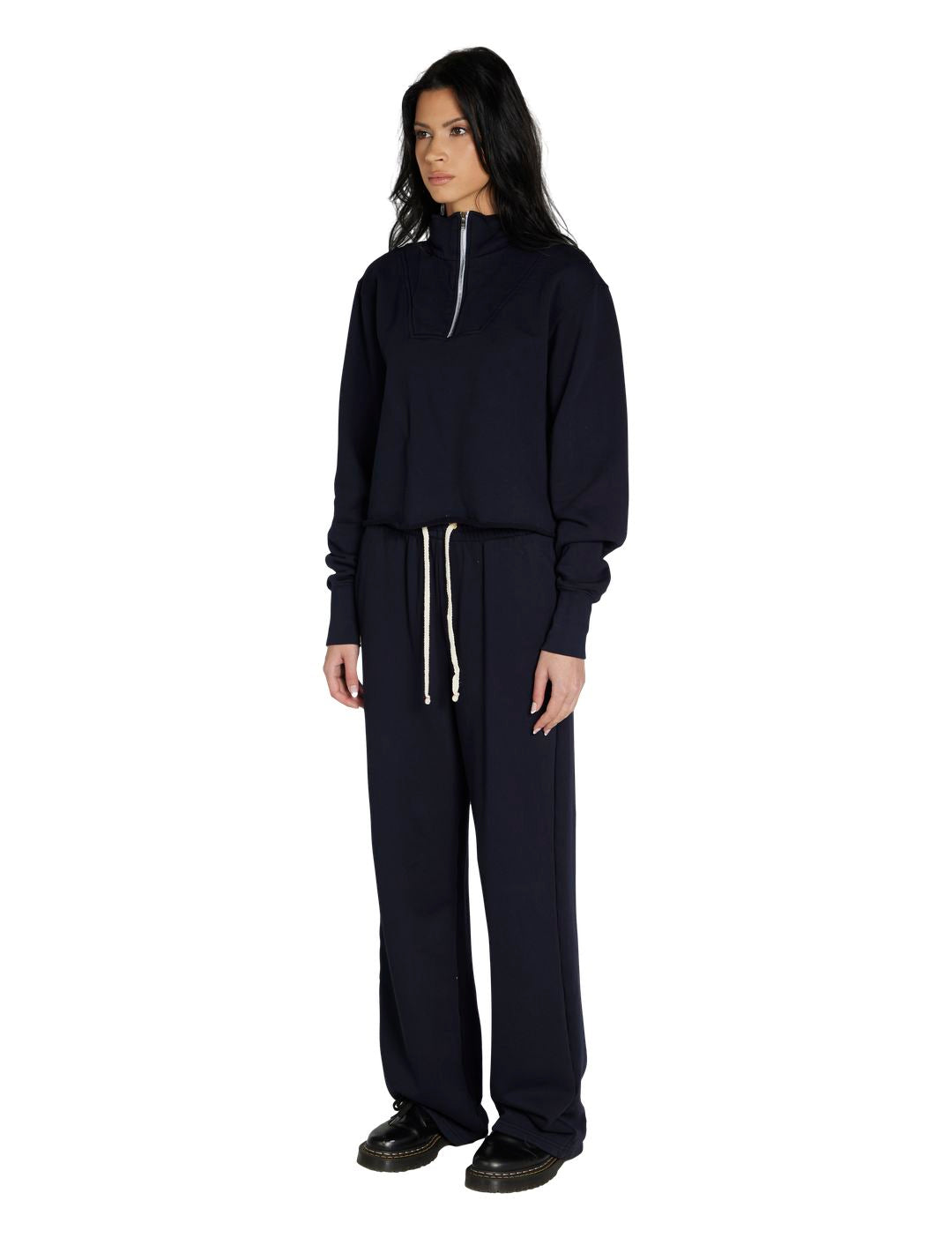 Les Tien - Haley Crop Half Zip Pullover - Navy