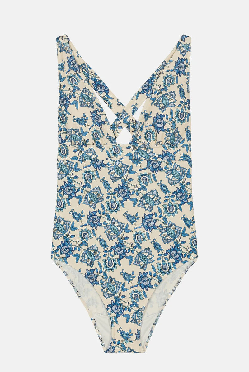 Formentera Bathing Suit in Blue Lobelia Garden, view 4