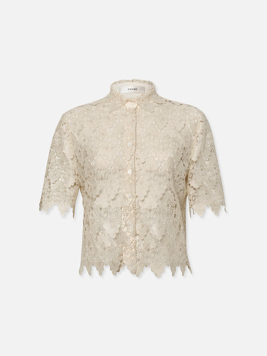 FRAME - Lace Button Up Shirt, Ecru