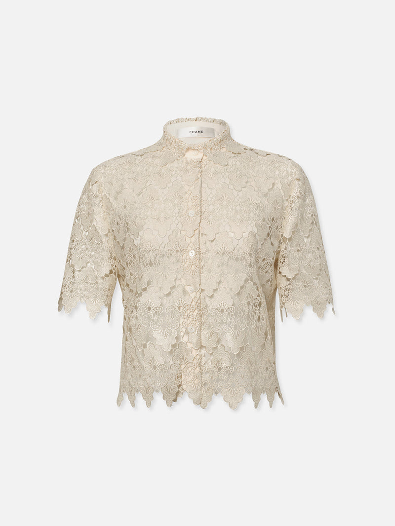 FRAME - Lace Button Up Shirt - Ecru