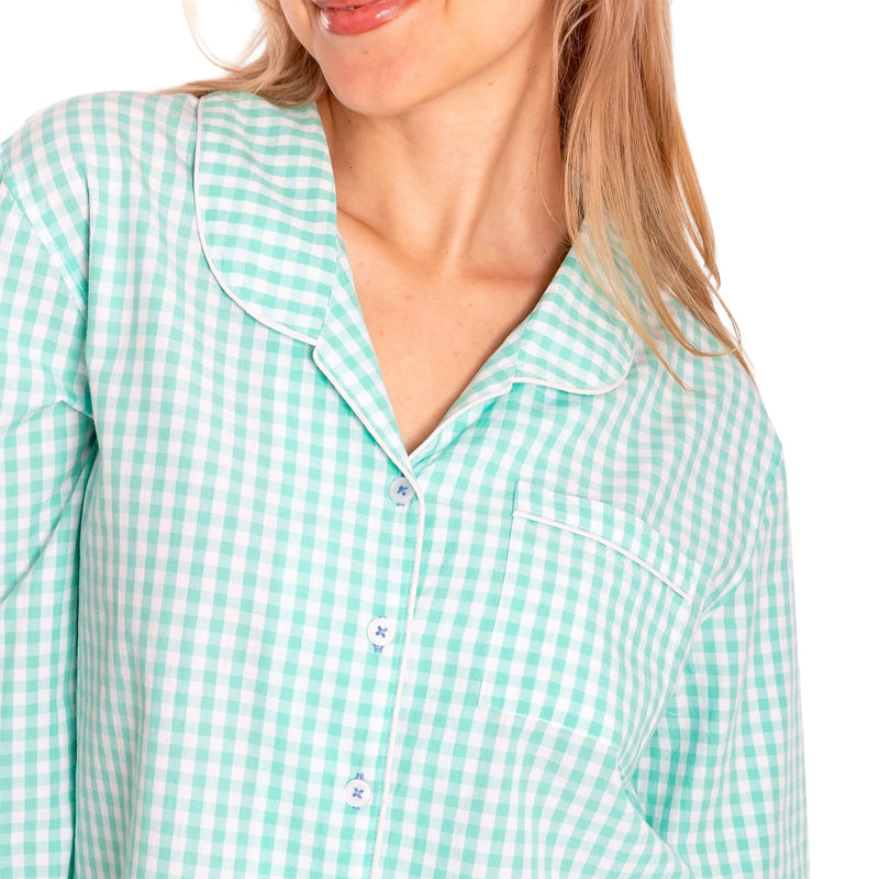 Women's Hepburn Gingham Mint Long PJ Set