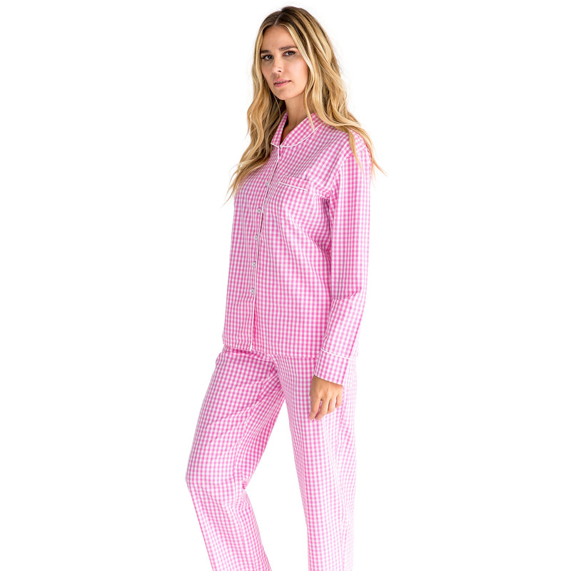 Women's Hepburn Gingham Pink Long PJ Set