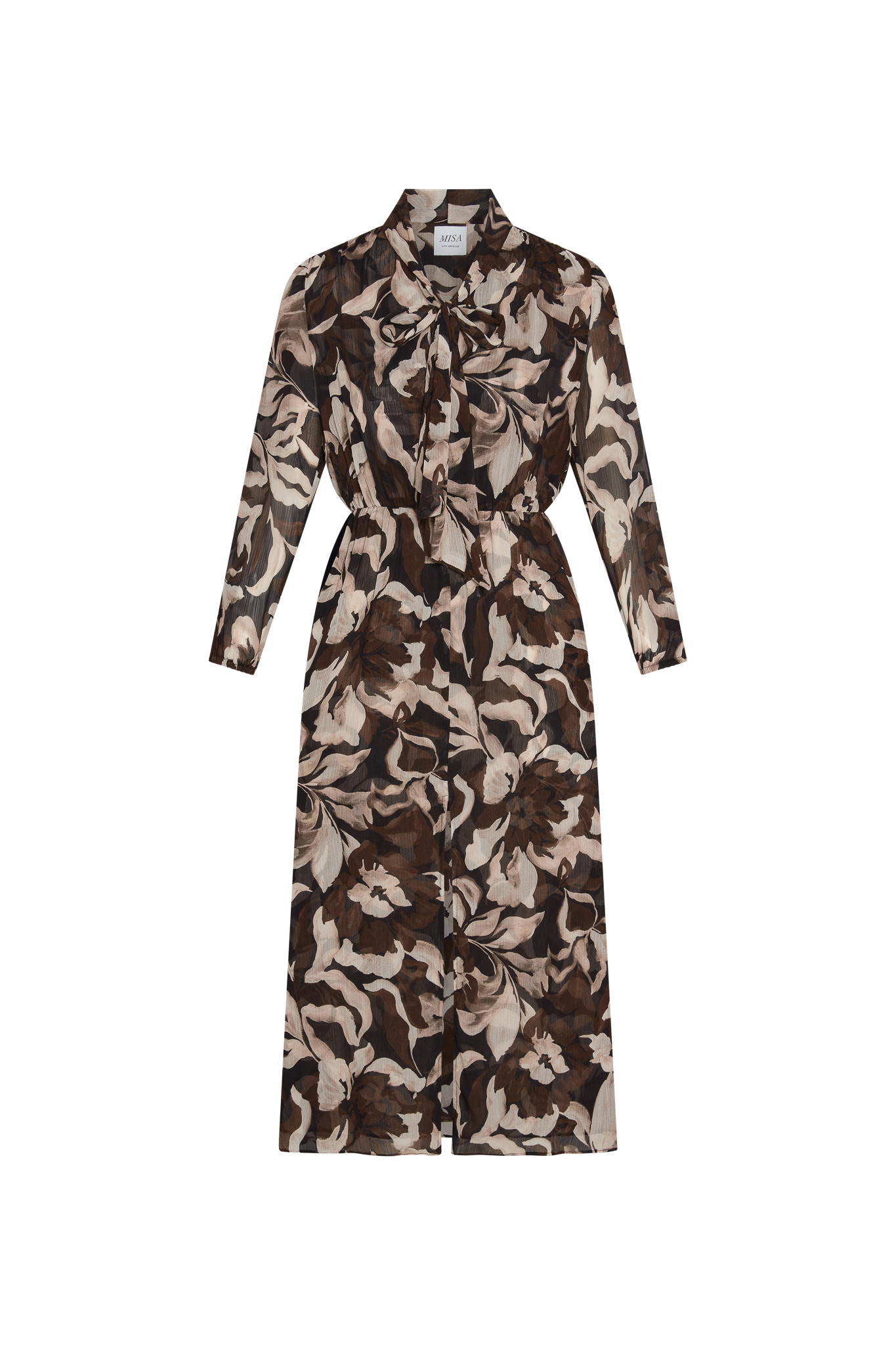 Wilma Dress in Chocolate Swirl, front with bow tied