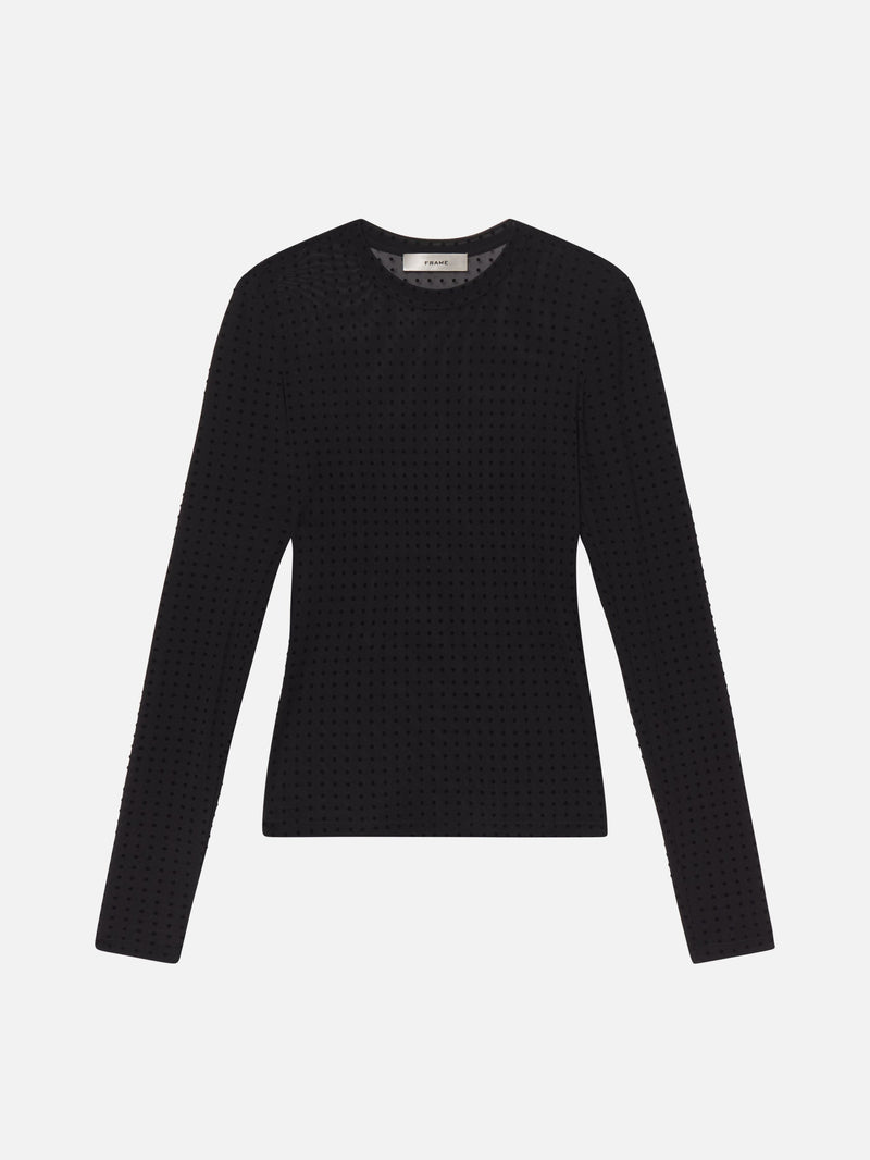 FRAME - The Mesh Polka Dot Top - Black