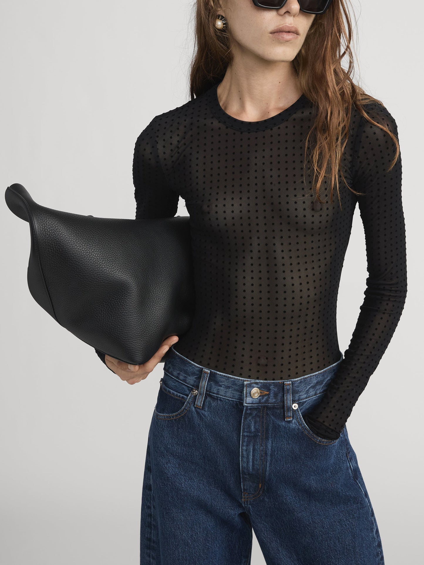FRAME - The Mesh Polka Dot Top - Black