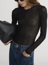 FRAME - The Mesh Polka Dot Top - Black