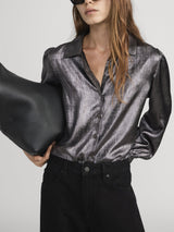 FRAME - The Shiny Staple Blouse - Gunmetal