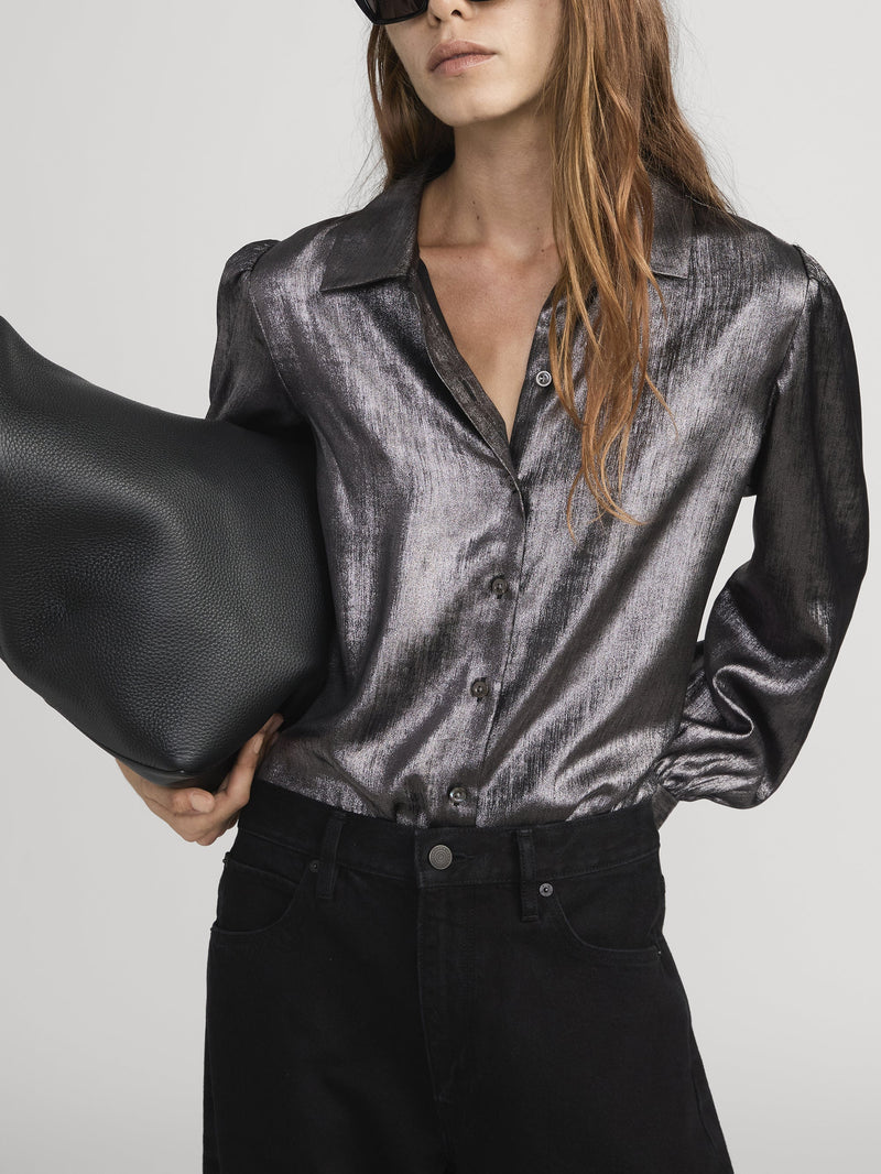 FRAME - The Shiny Staple Blouse - Gunmetal
