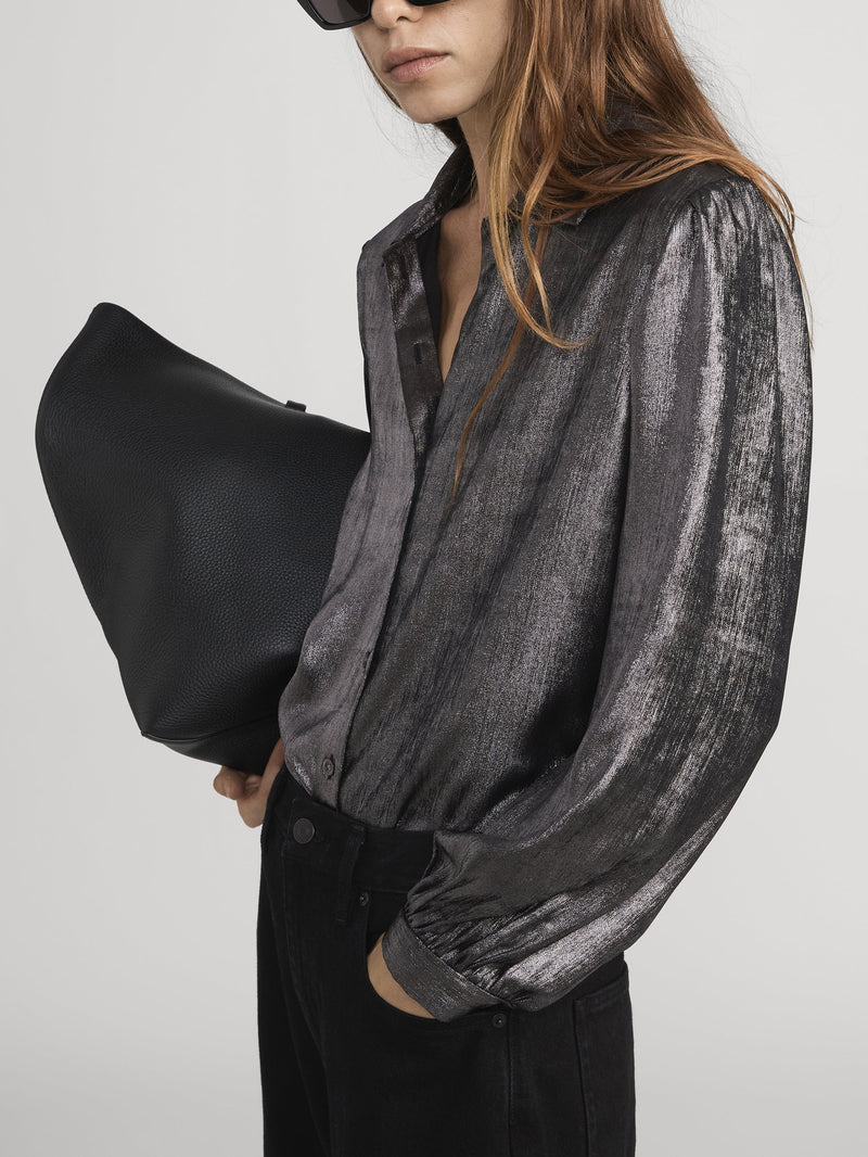 FRAME - The Shiny Staple Blouse - Gunmetal