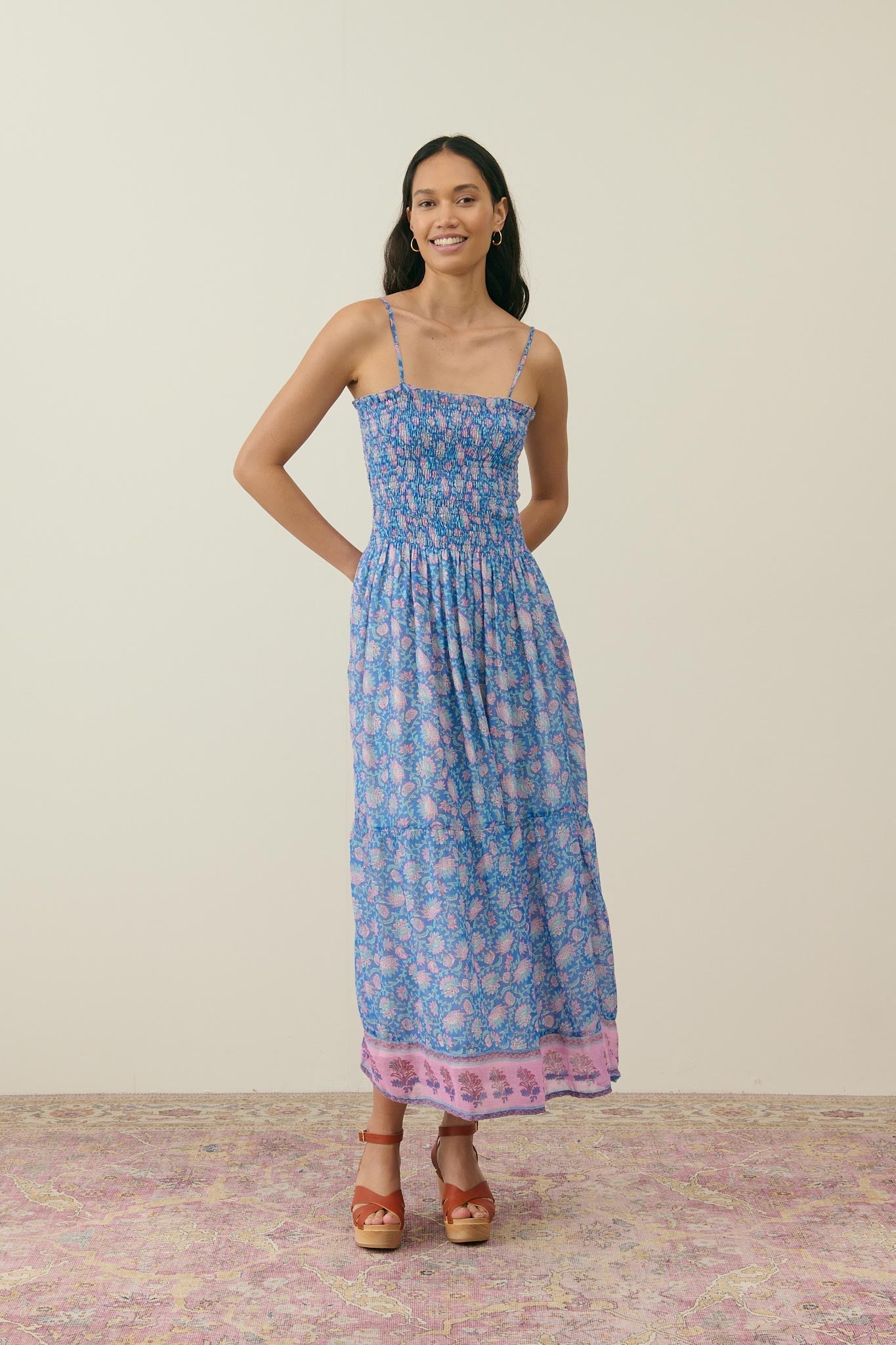 penina dress in denim blue misha Embroidered Denim Dress in Organic Cotton