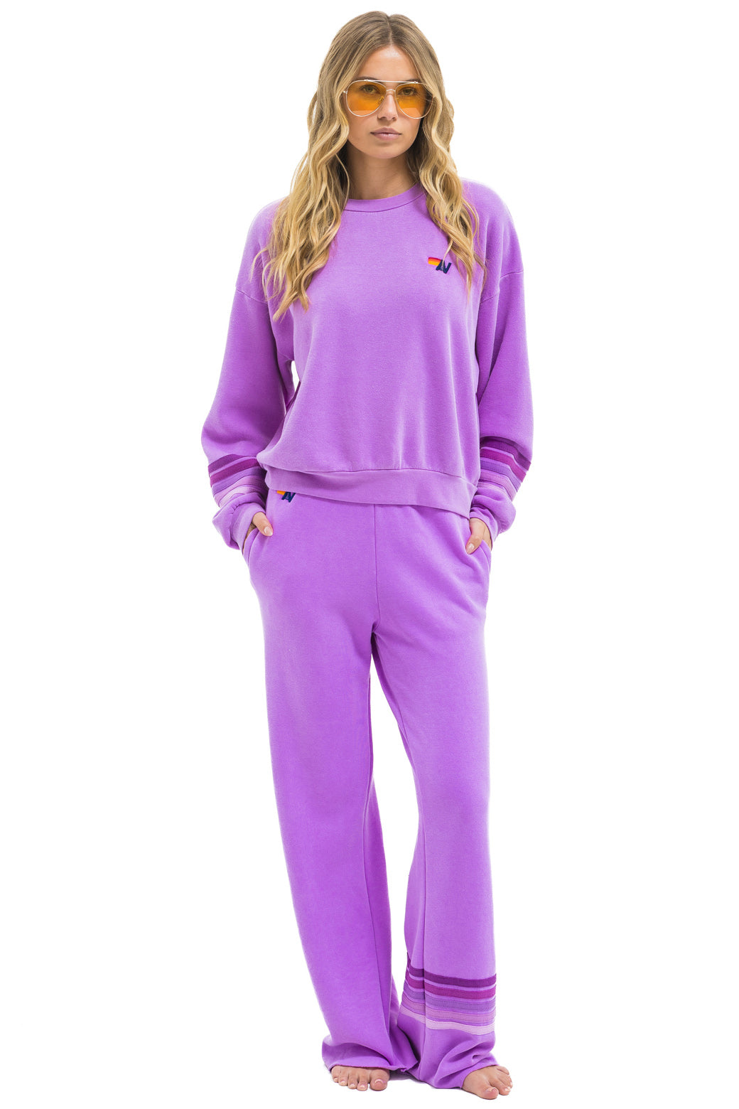 Aviator Nation - Rugby Stitch Wide Leg Pocket Sweatpants - Neon Purple//Purple