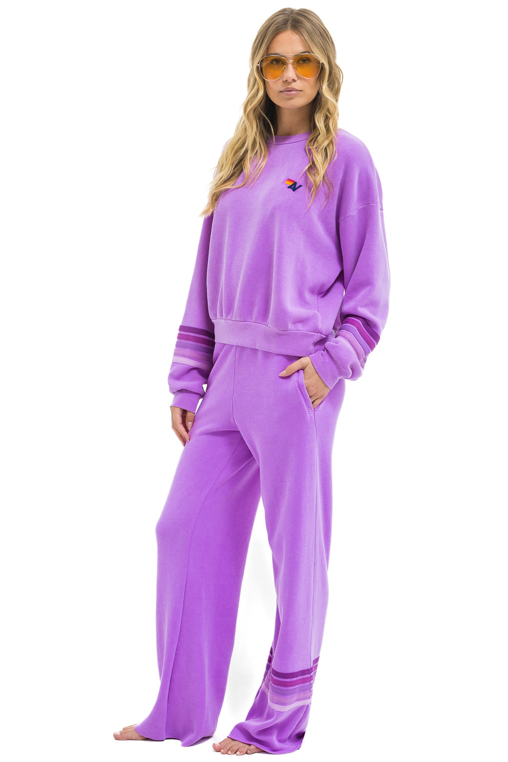 Aviator Nation - Rugby Stitch Wide Leg Pocket Sweatpants - Neon Purple//Purple