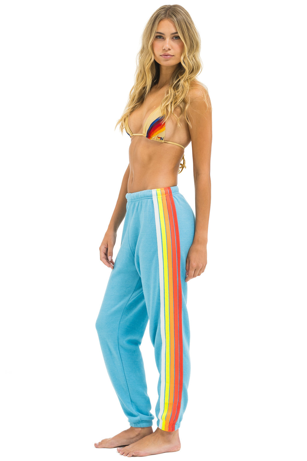 Aviator Nation - 5 Stripe Sweatpants - Aqua / White Neon