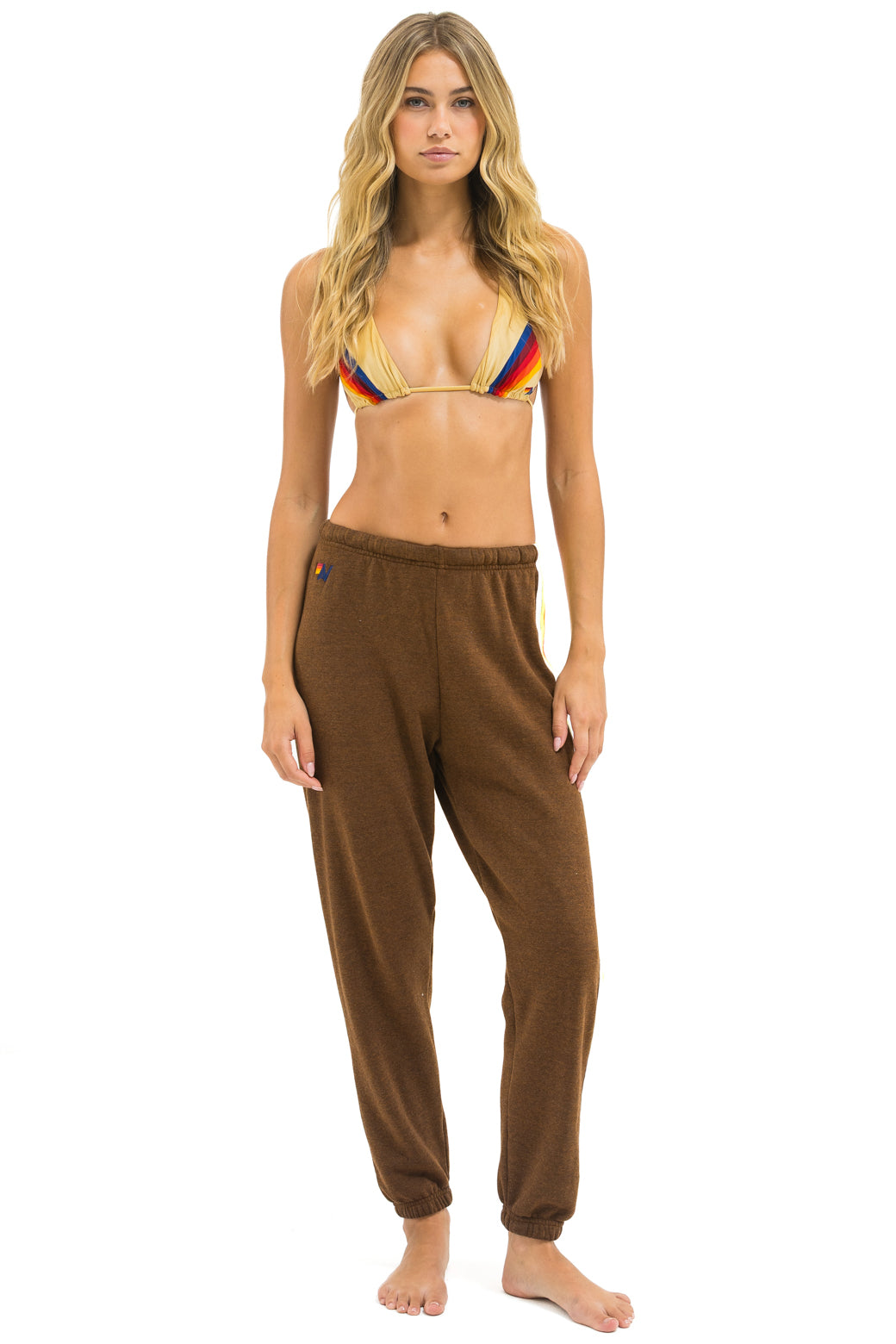 Aviator Nation - 5 Stripe Sweatpants - Chocolate / White Neon