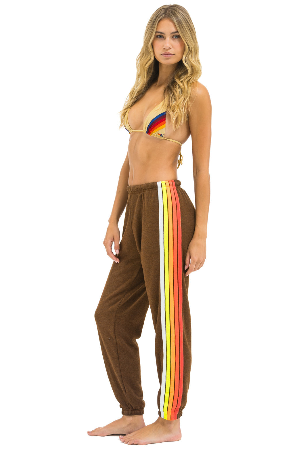 Aviator Nation - 5 Stripe Sweatpants - Chocolate / White Neon