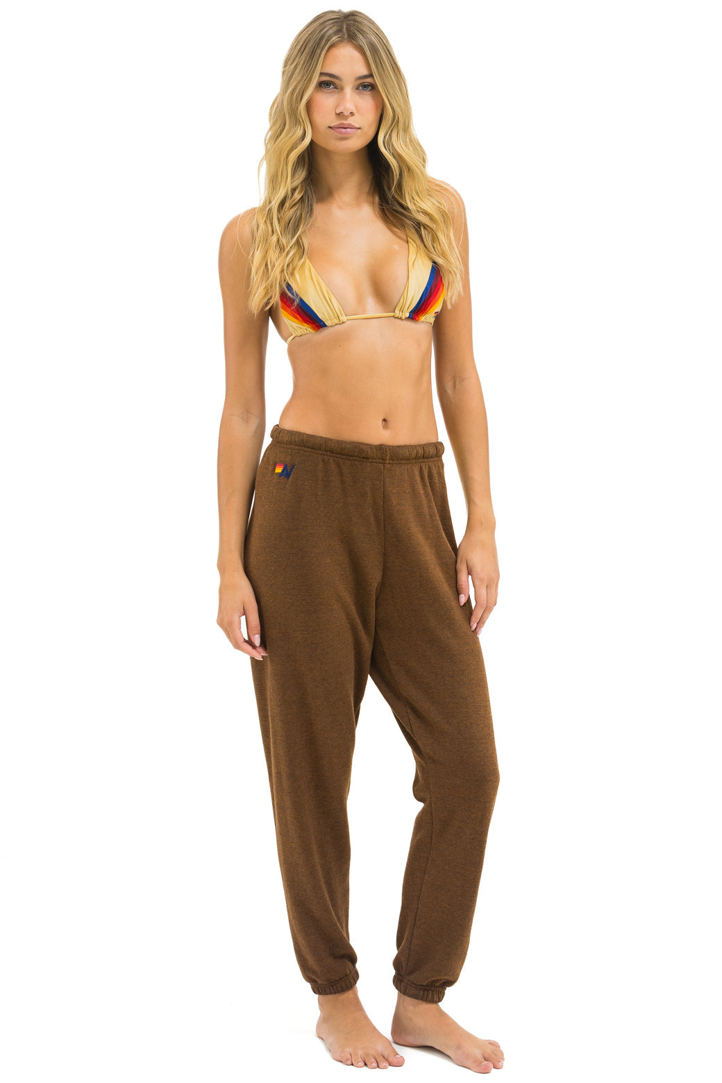 Aviator Nation - 5 Stripe Sweatpants - Chocolate / White Neon