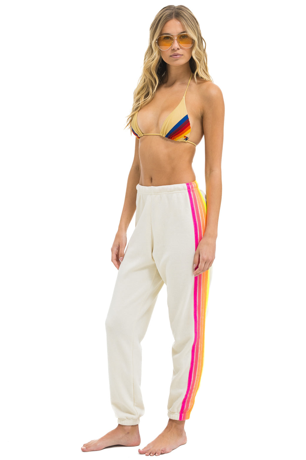 Aviator Nation - 5 Stripe Sweatpants - Vintage White//Neon