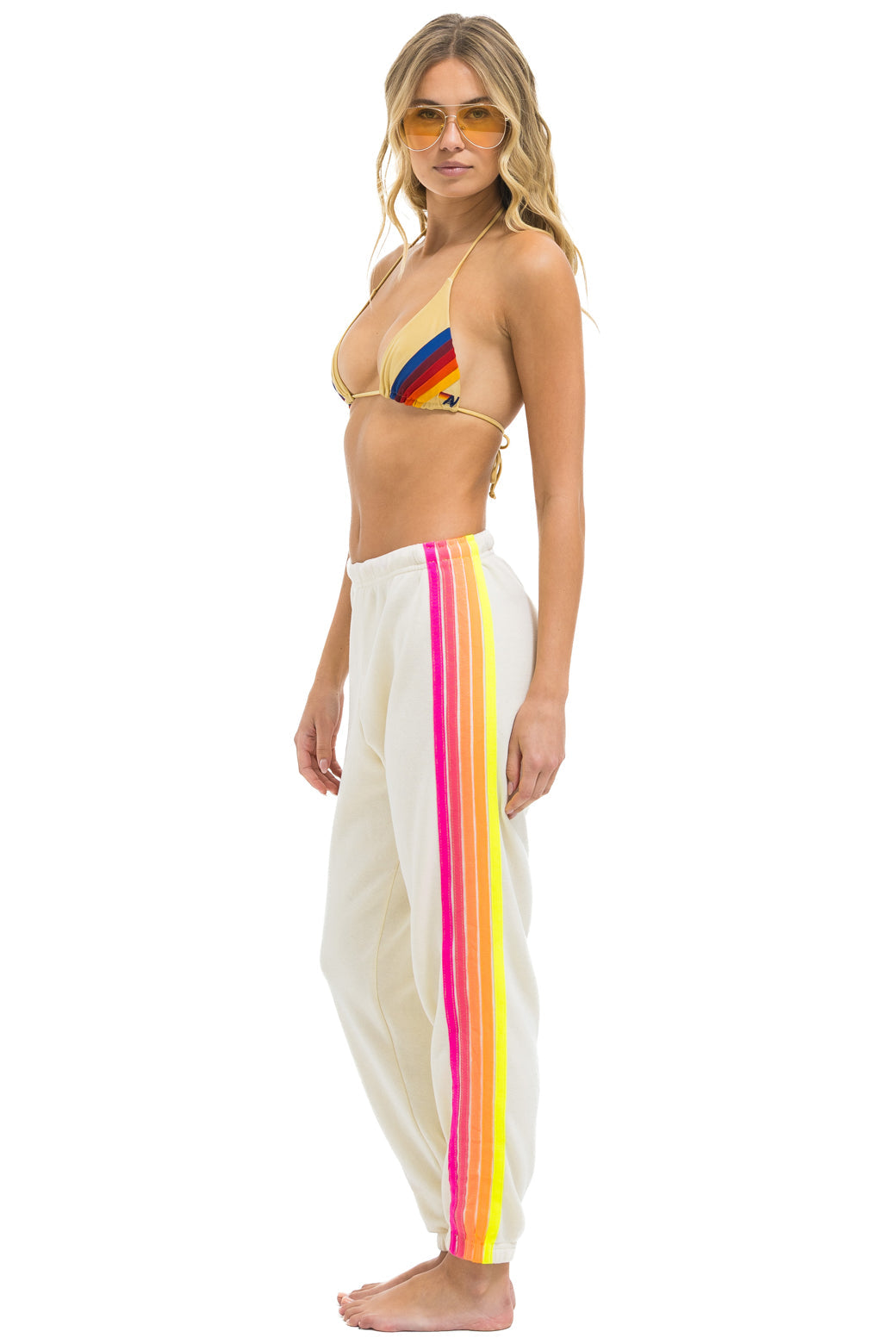 Aviator Nation - 5 Stripe Sweatpants - Vintage White//Neon