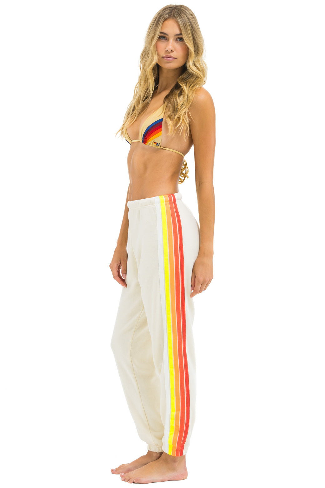 Aviator Nation - 5 Stripe Sweatpants - Vintage White / White Neon