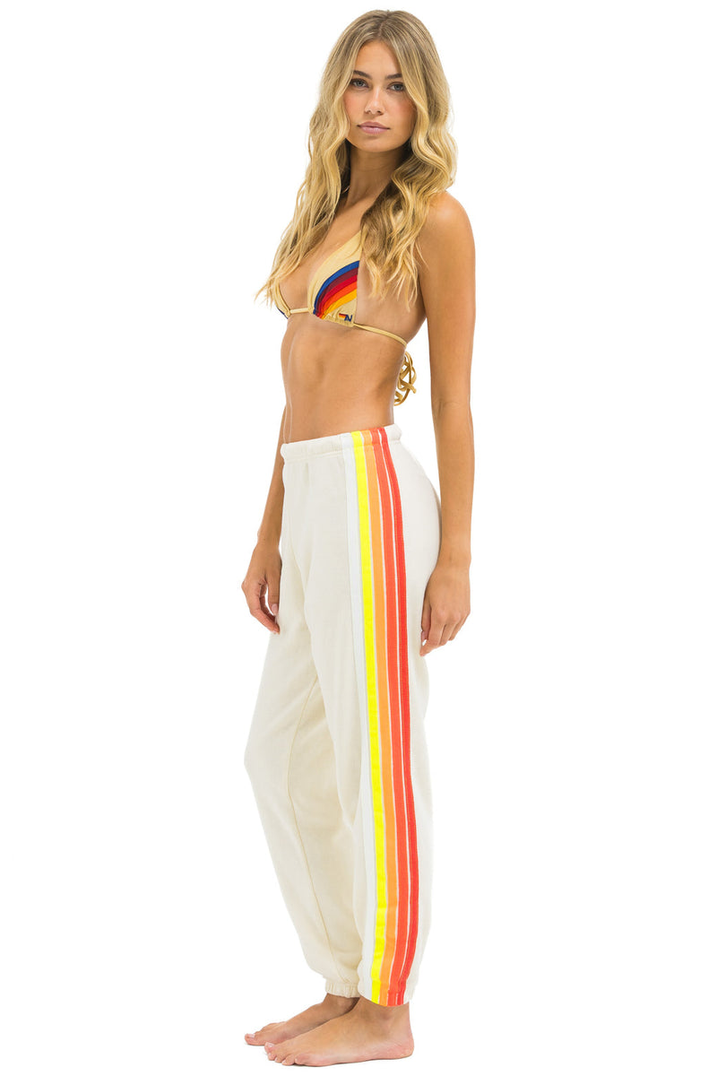Aviator Nation - 5 Stripe Sweatpants - Vintage White / White Neon